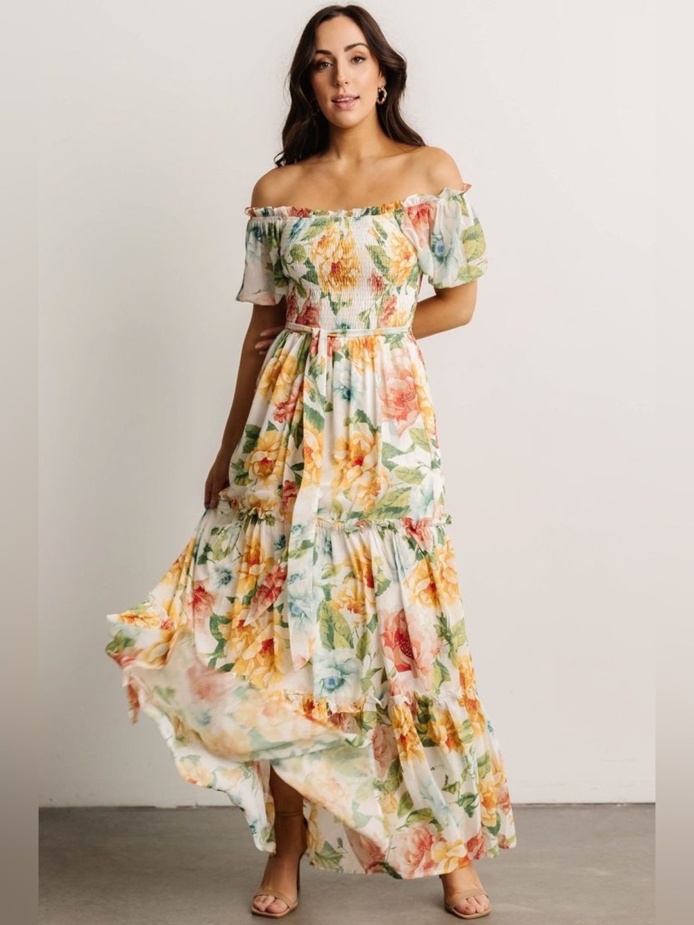 BALTIC BORN SIZE 2X white maxi floral dress off the shoulder Britney - Picture 1 of 5